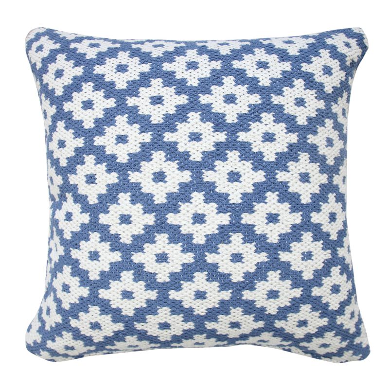 20" Blue and White Swiss Sun Geometric Square Throw Pillow