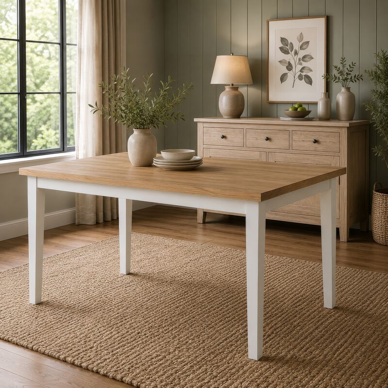 Andy Dining Table, Light Ash Brown and White Wood, 66 Inch Rectangular image number 8