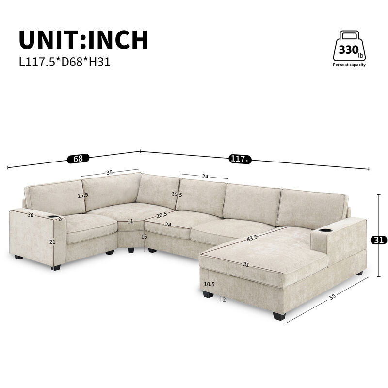 Zurkif Chenille  U-Shaped Sectional Sofa image number 9