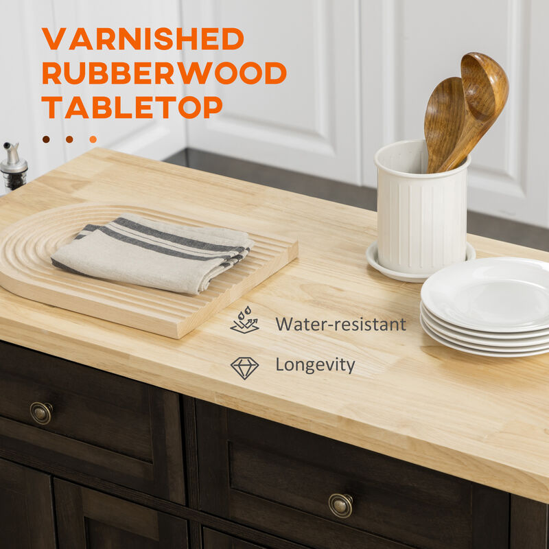 Rolling Kitchen Microwave Island with Flexible Storage Shelf Unit and Drawers