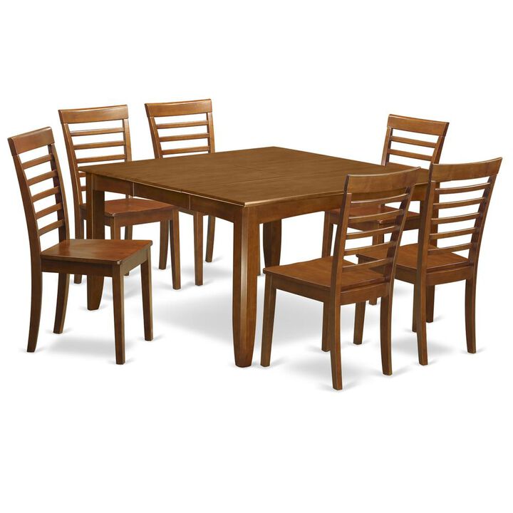 7 Pc formal Dining room set-Square Dining Table with Leaf and 6 Dining Chairs.