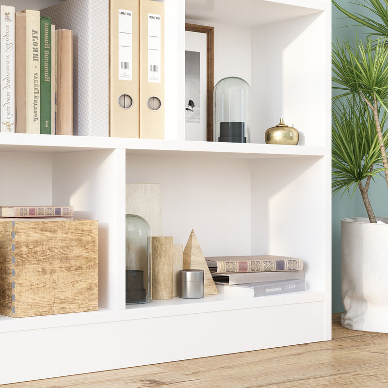 41.3 in. H x 55.1 in. W White Wood 10-Shelf Freestanding Standard Bookcase Display Bookshelf With Cubes