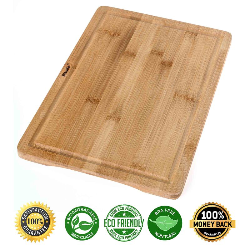 Wood Cutting Board for Kitchen 15x10 inch - Wooden Serving Tray - Large Bamboo Chopping Board with Juice Groove and Handles