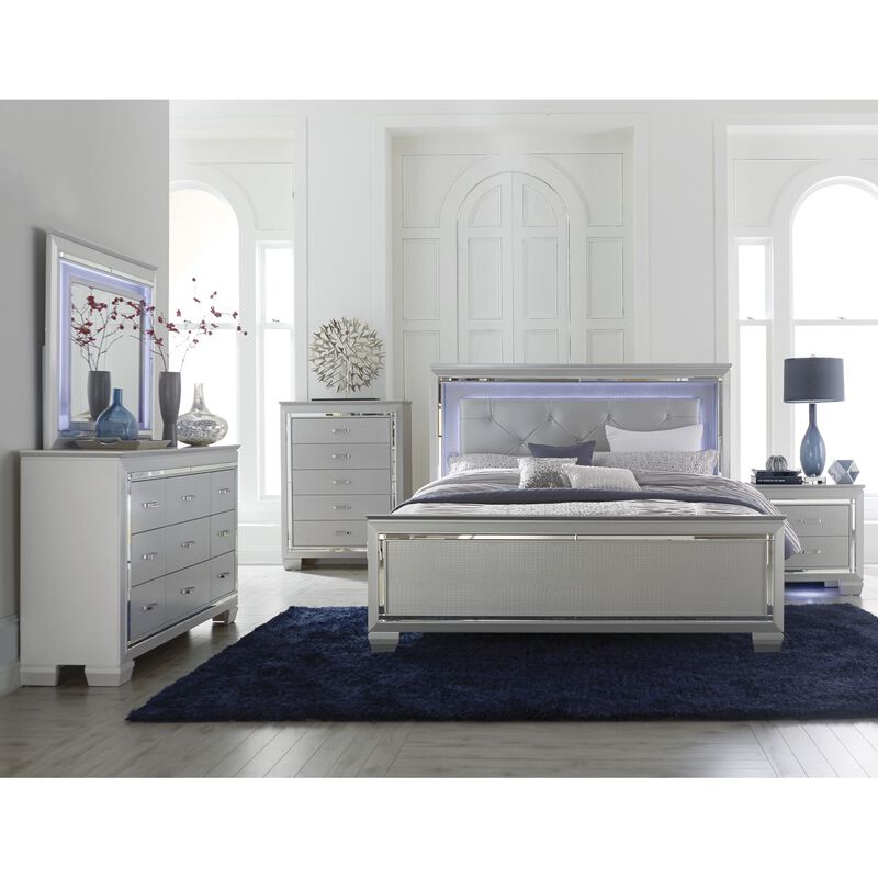 Streamdale Silver Finish Nightstand with Alligator Embossed Drawers image number 6