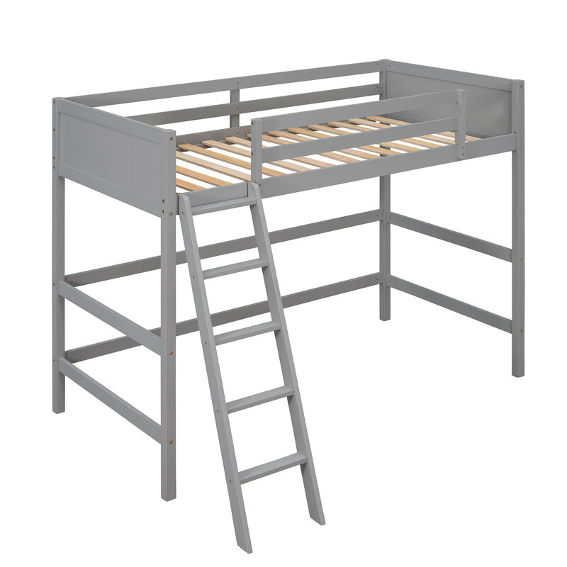 Whisen Solid Wood Twin Size Loft Bed with Ladder-Espresso