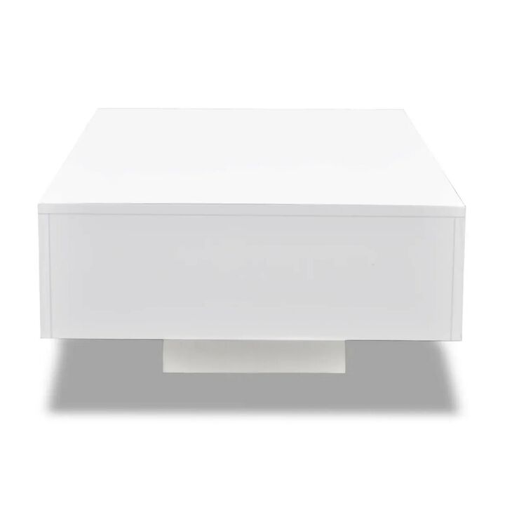 Coffee Table, High Gloss White, 33 Inch Rectangular Modern Platform