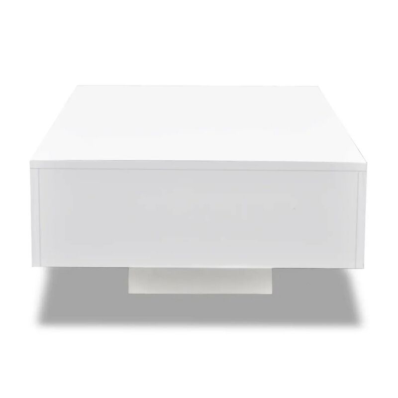 Coffee Table, High Gloss White, 33 Inch Rectangular Modern Platform