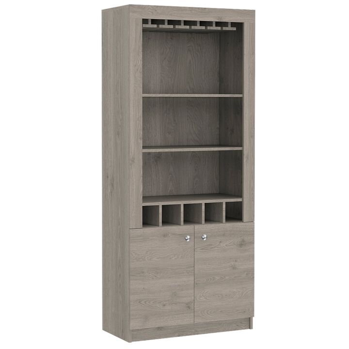 Montenegro Bar Cabinet, Double Door Cabinet, Five Built-in Wine Rack, Three Shelves -Black