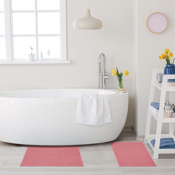 2 Piece Cotton Bath Mat Set with Lined Design for Bathroom
