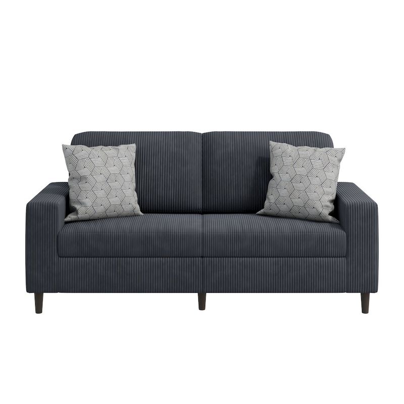 HL Home Furnishings Small Space Sofa in Soft Comfy Charcoal Gray Corduroy Fabric