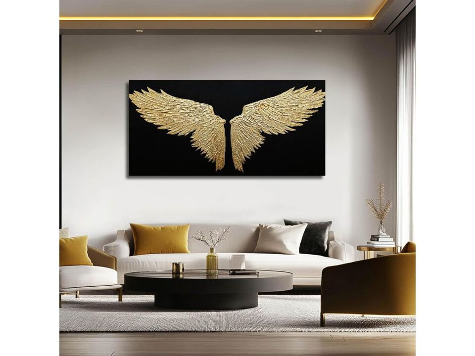 Bird Wall Decor Black Gold Textured Wall Art 24"x48" Abstract Paintings