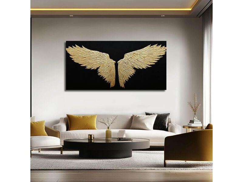 Bird Wall Decor Black Gold Textured Wall Art 24"x48" Abstract Paintings image number 1