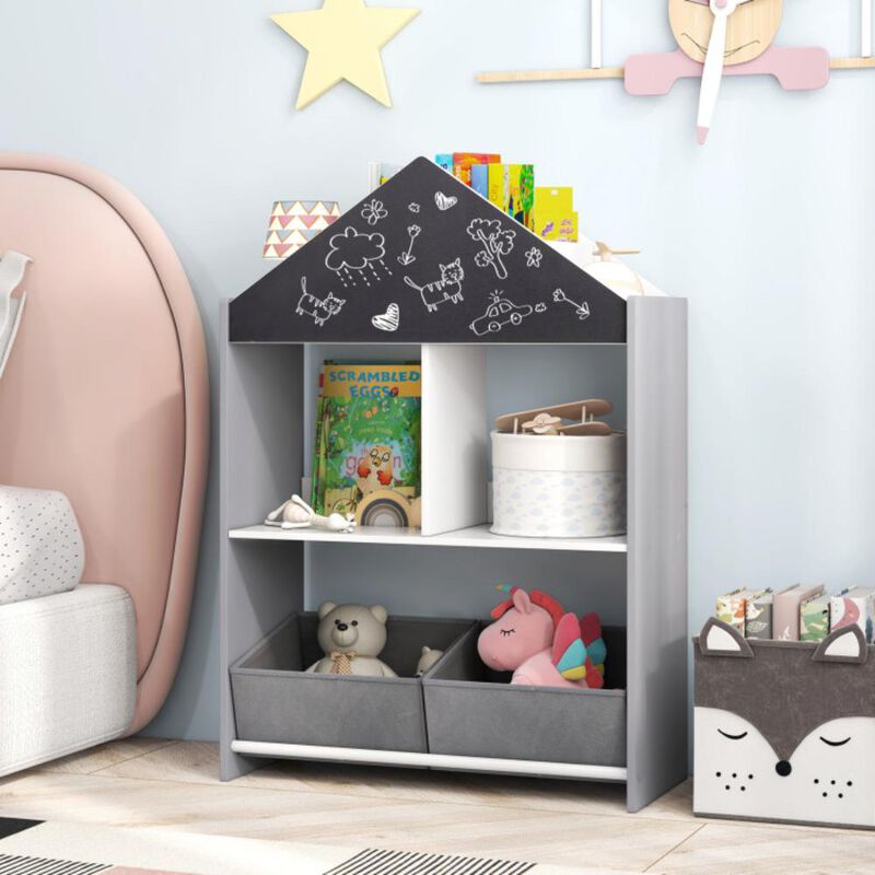 Hivvago Playhouse Kids Bookshelf with Chalkboard and Whiteboard for 3-6 Years