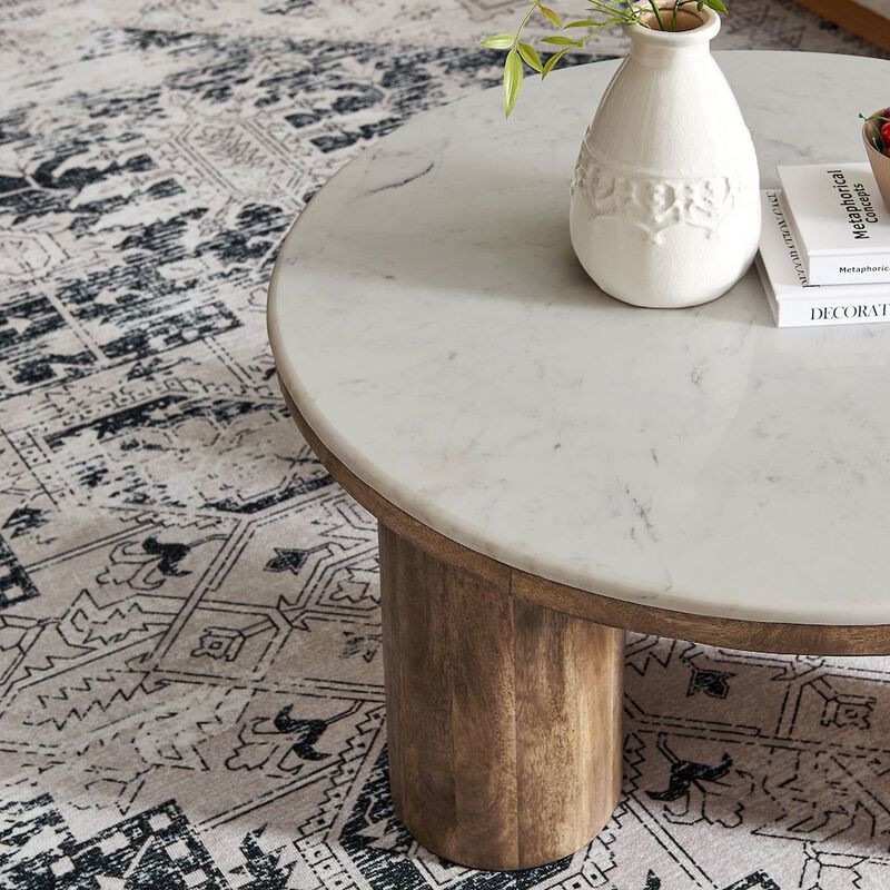 Ellison 33" Round Wood Coffee Table With Marble Top image number 7