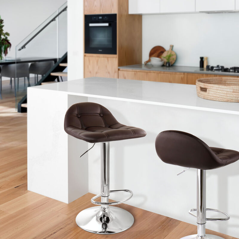 Elama 2 Piece Adjustable Faux Leather Bar Stool in Dark Brown with Chrome Base