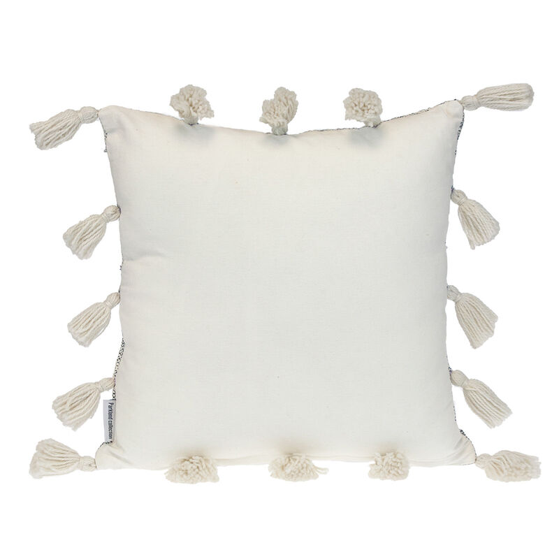 HomeRoots 18" Gray and White Striped Cotton Throw Pillow With Tassels image number 2