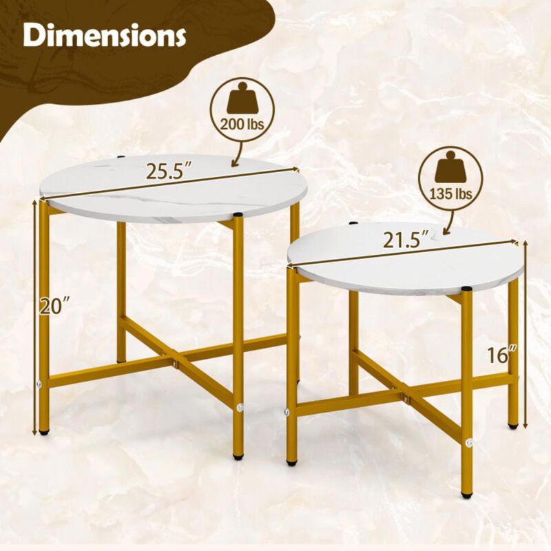 Hivvago Round Coffee Table Set of 2 with Heavy-Duty Metal Frame