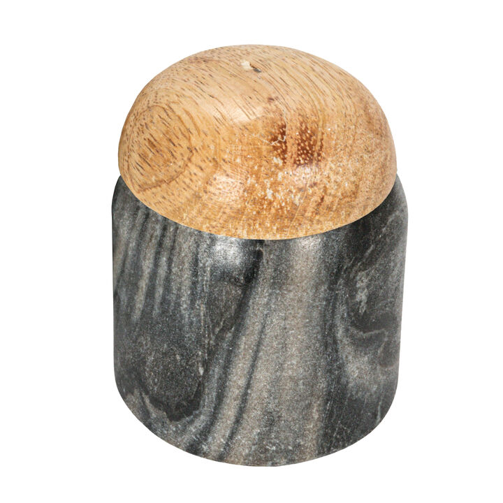Unique Marble and Mango Wood Pinch Pot Canister with Lid