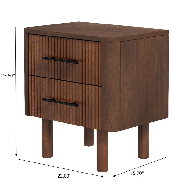 Assembled Mid Century Walnut Nightstand 2-Drawer Solid Wood Bedside image number 3