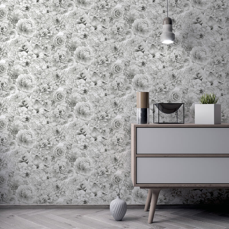 Clarissa Grey Glitter Bloom Wallpaper image number 5