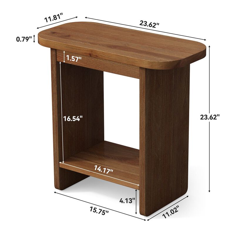 2-Tier H-Shaped Side Table, Solid Wood End Table with Storage Shelf image number 2
