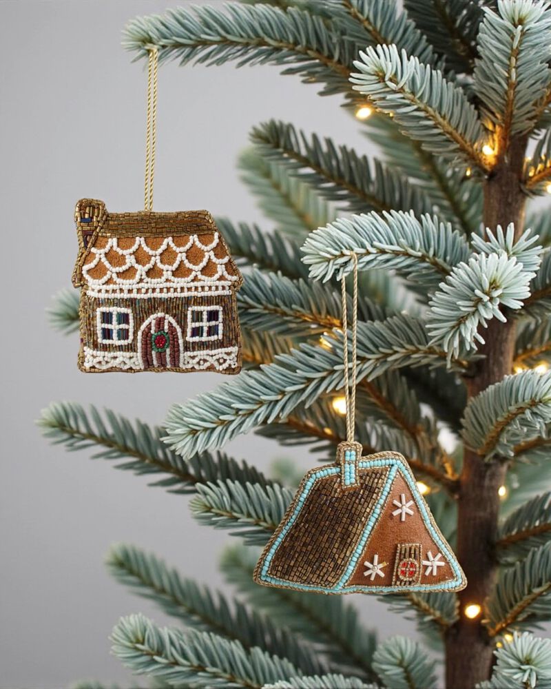 Gingerbread Cabin Ornament Set