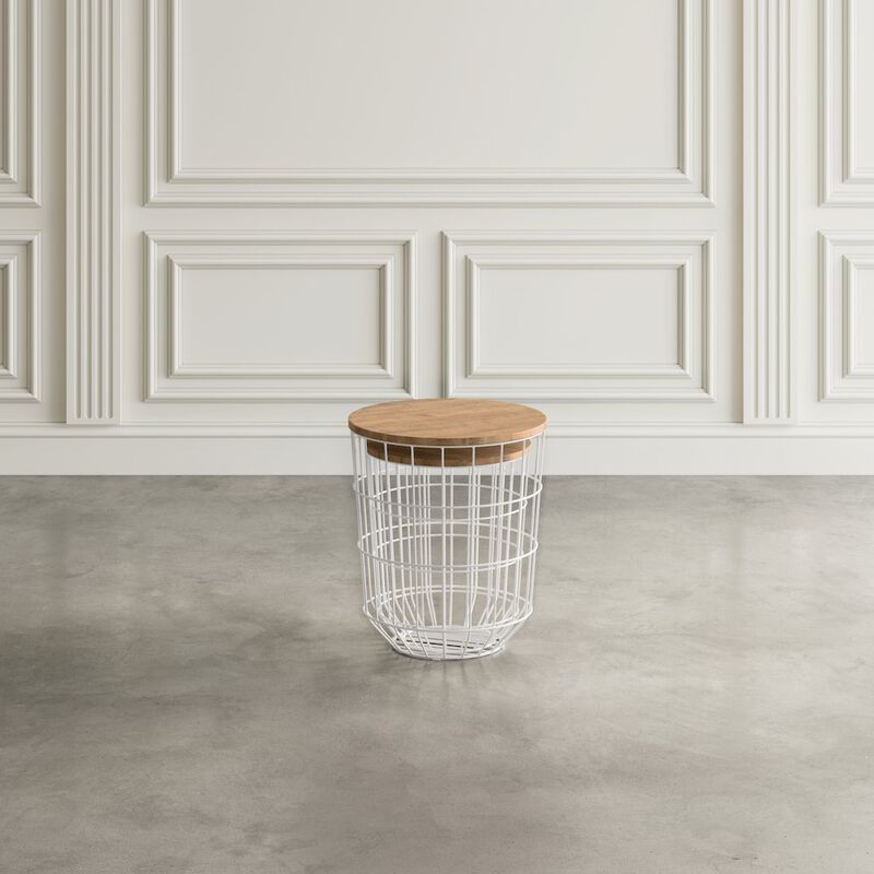 Jofran Global Archive Nested Storage Solid Wood and Metal Basket End Tables (Set of 2)