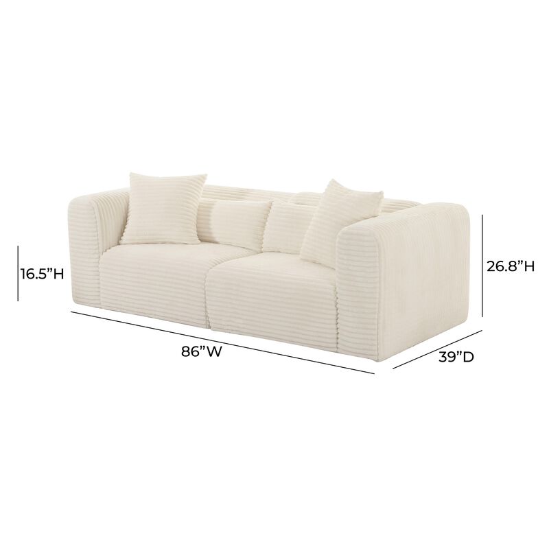 Tarra Fluffy Oversized Cream Corduroy Modular Loveseat
