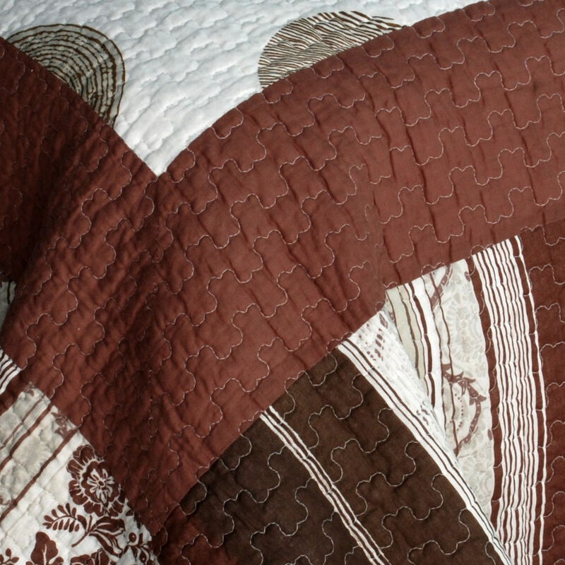Vermicelli Quilted Cotton Printed Quilt Set Queen Size Modern Circles Design Set image number 4