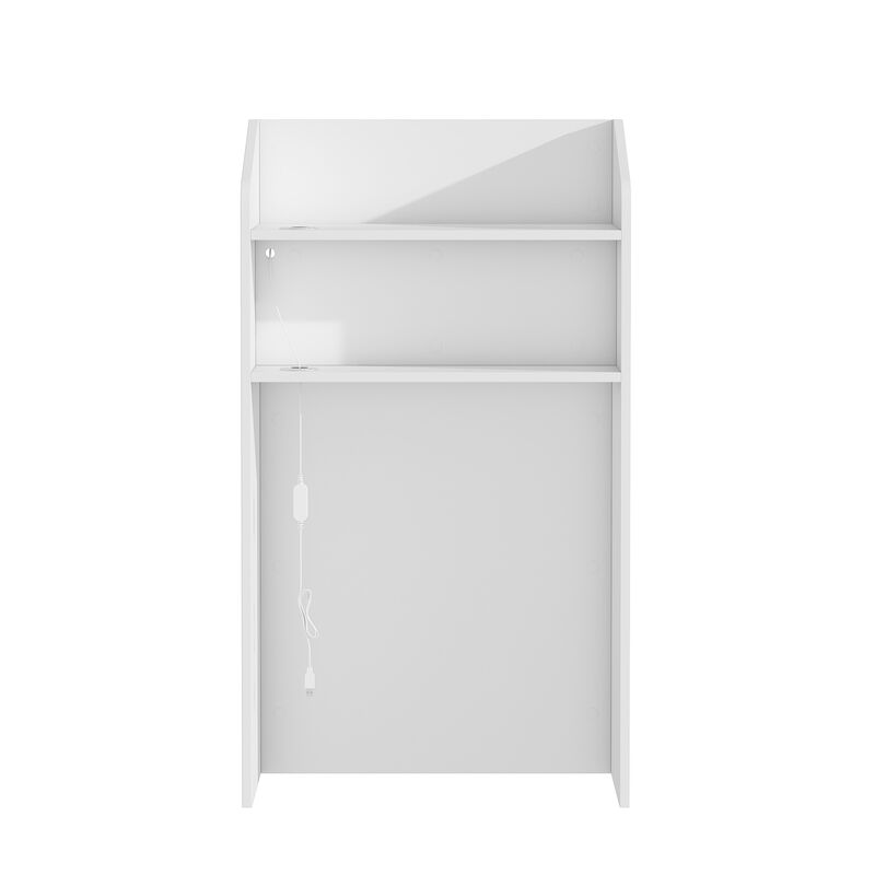 FUFU&GAGA Wooden Reception Desk with Storage Shelves Two Socket Slots 3-Color LED Light and USB Port 23.2 in. W x 15.27 in. D x 41.1 in. H White