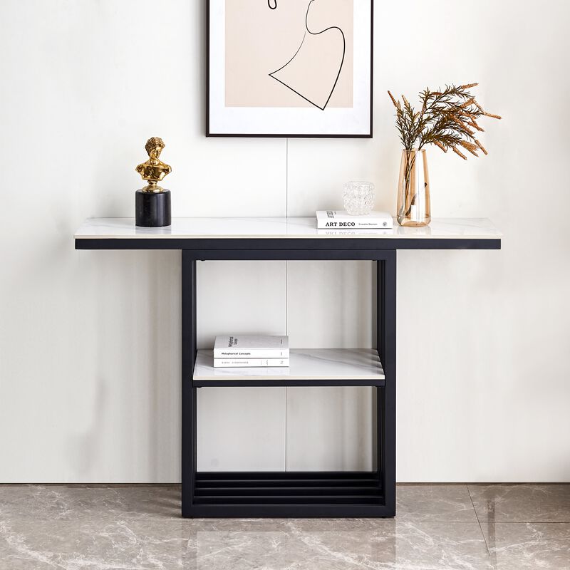 Adjustable Height Console Table with Industrial Metal Frame, 48" Corridor Solution, Black