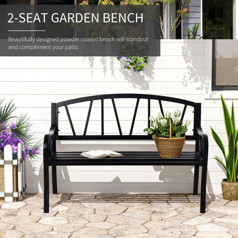 Metal Garden Seat: 2-Seater Decorative Outdoor Bench with Backrest