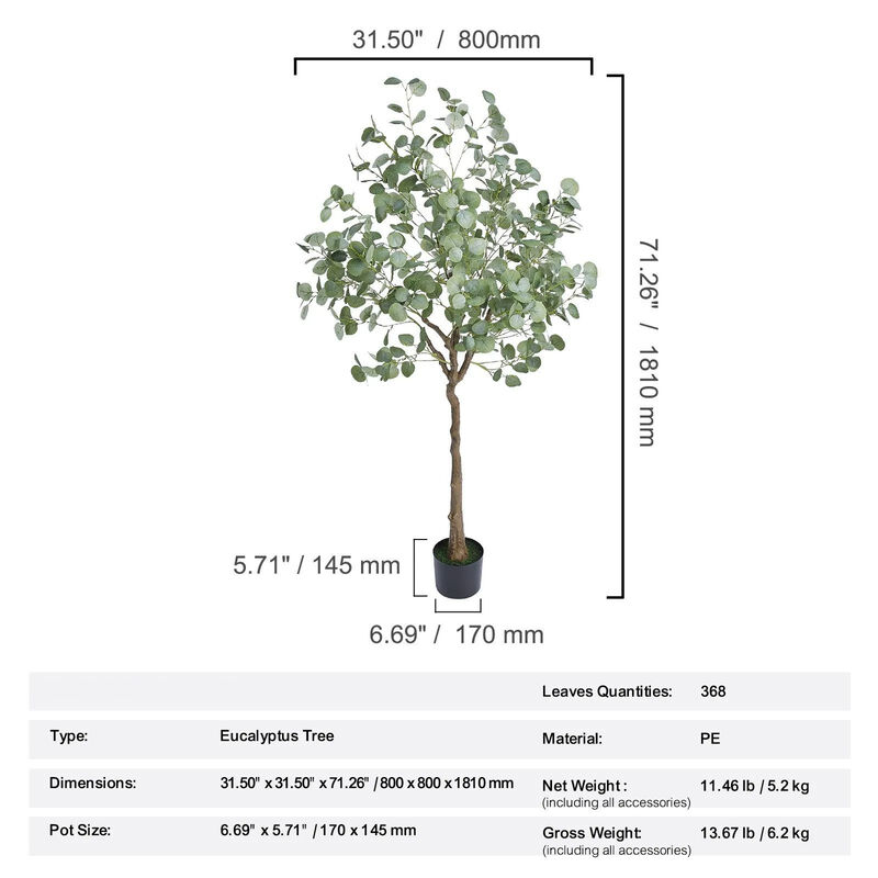 Faux Eucalyptus Tree with Tilt Protection, Low-Maintenance Plant for Decor-Green image number 2