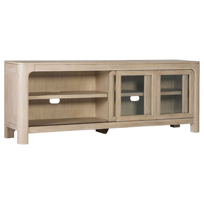 Pira TV Stand Media Console, 2 Glass Door Cabinets, Brown Wood 71 Inch image number 5