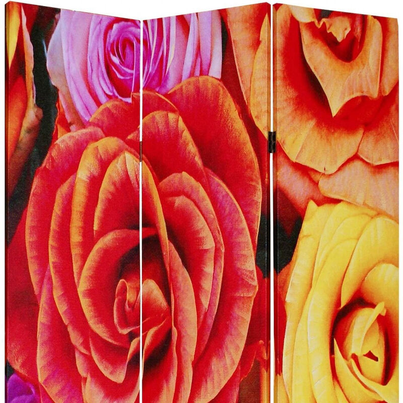 HomeRoots 72" Red Canvas Folding Three Panel Screen Room Divider image number 2