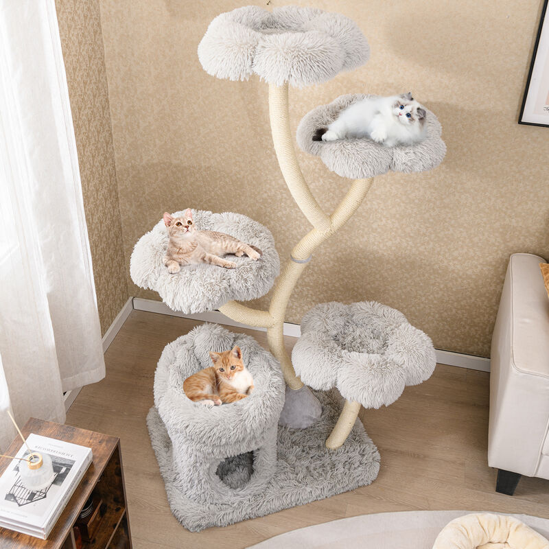 Freestanding Cat Tower with Flower Platforms and Sisal Scratching Posts