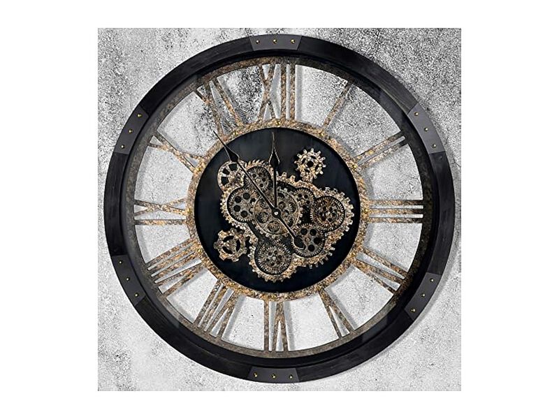 Real Moving Gears Toughened Glass Solid Wall Clock 27 Inch Wood Black Rustic image number 0