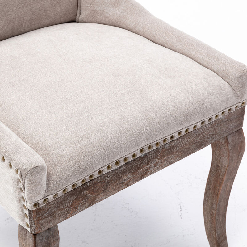 Streamdale Set of 2 Beige Dining Chairs with Fabric and Wood Legs image number 7