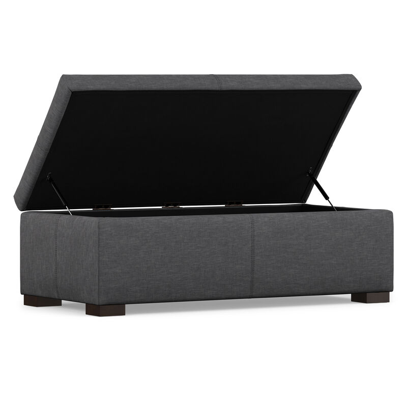Gabbie 48 inch Wide Contemporary Rectangle Rectangular Storage Ottoman in Slate Grey Polyester Linen, Assembled image number 3