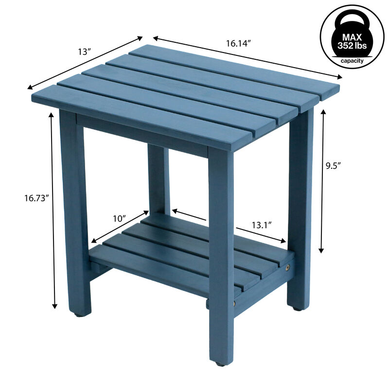 Kellie 16.1" Cottage Classic Slatted Solid Acacia Wood Indoor/Outdoor Adirondack Side Table with Shelf image number 4