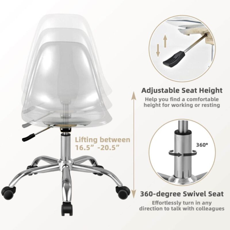 Hivvago Swivel Acrylic Armless Adjustable Height Office Chair