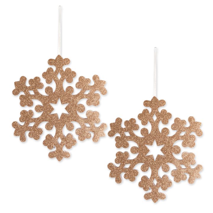 Set of 2 Gold Snowflake Hanging Christmas Ornaments 12.2"