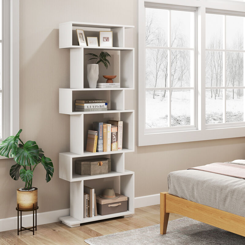 Vertical 6-Tier Bookshelf with Anti-Tipping Kits &ndash; Geometric Storage for Office