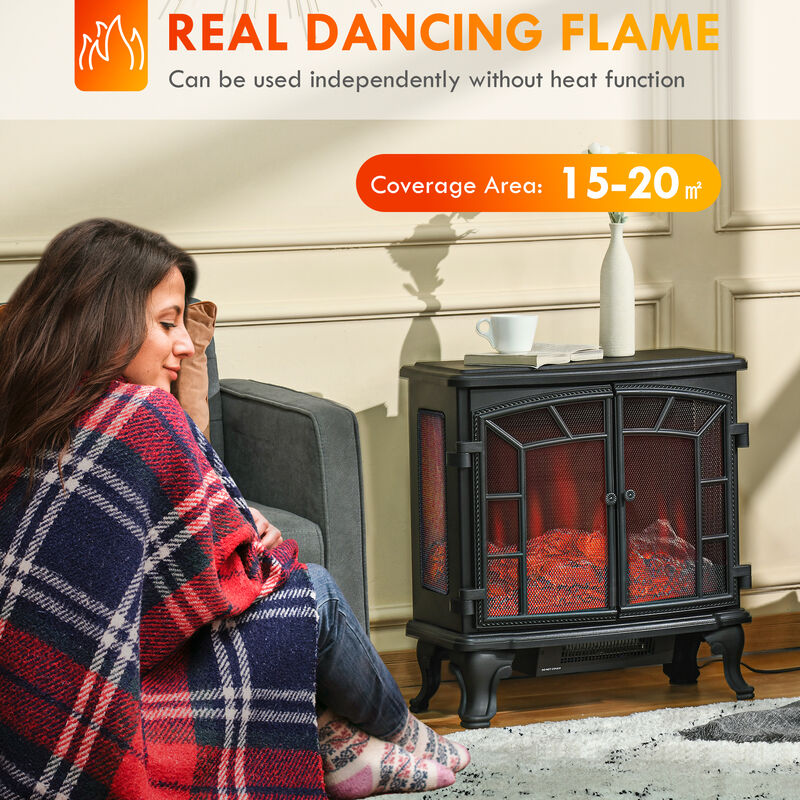 HOMCOM 27" Electric Fireplace Heater, Fireplace Stove with Realistic LED Flames and Logs, Remote Control and Overheating Protection, 750W/1500W, Black