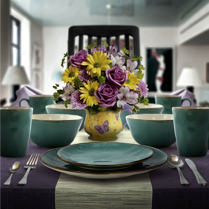 Elama Caribean Tide 16 Piece Luxurious Stoneware Dinnerware with Complete Setting for 4