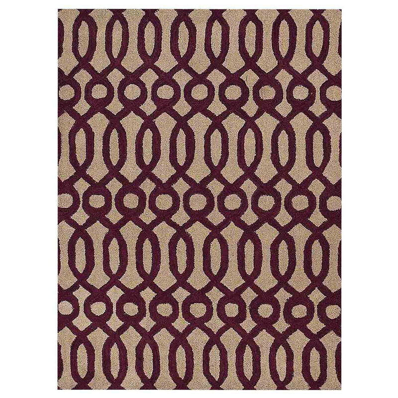 RUGSOTIC CARPETS HAND TUFTED WOOL ECO-FRIENDLY AREA RUGS  - 4'x6', Rectangle Shape, Cream & Purple, Contemporary Modern Design, High Pile Handmade Area Rugs for Living Room, Bed Room (K00734)