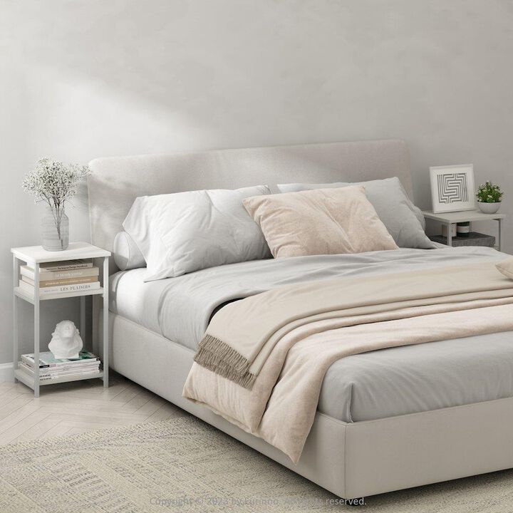 3-Tier Industrial Metal Frame End Table with Storage Shelves, 2-Pack