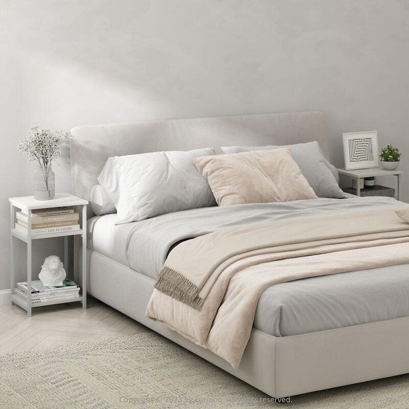 3-Tier Industrial Metal Frame End Table with Storage Shelves, 2-Pack