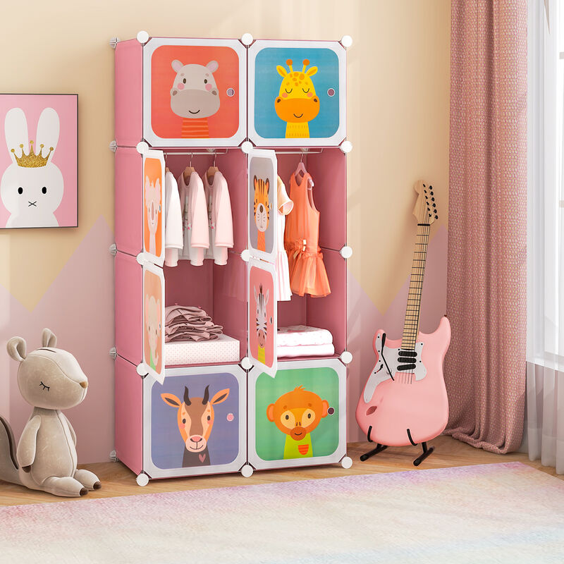 8 Cube Kids Wardrobe Closet with Hanging Section and Doors