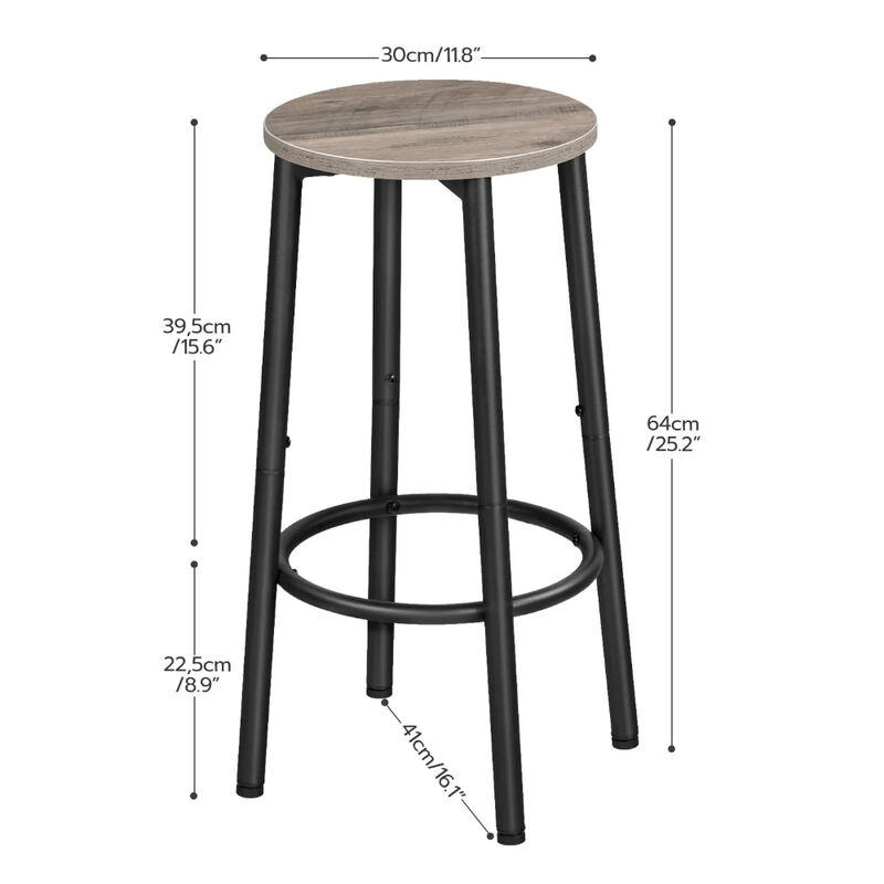 2-Piece Round Bar Stool Set with Footrest, Modern Counter Seating-Greige image number 2